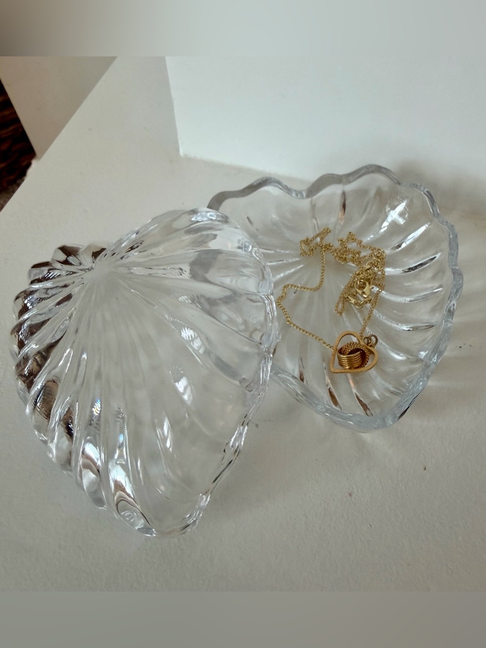 Vintage Glass Heart Shaped Trinkey Box with Lid - Home Accents